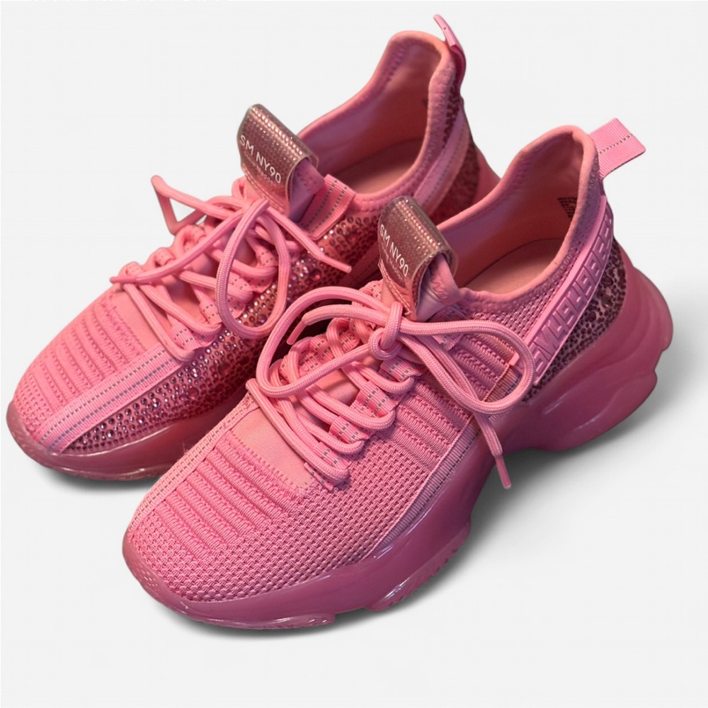SALE! Steve Madden Sneakers Rhinestones Hot Pink Bling Neon Bejeweled Sequin 8 - Picture 2 of 7